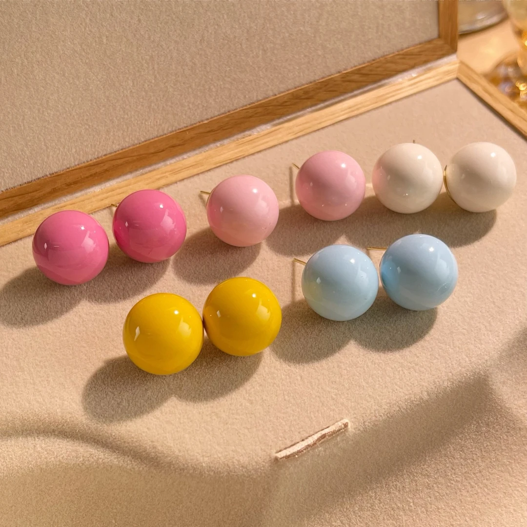 铜合金耳饰 51744欧比雅比品牌新款s925银针16mm彩色糖豆耳钉