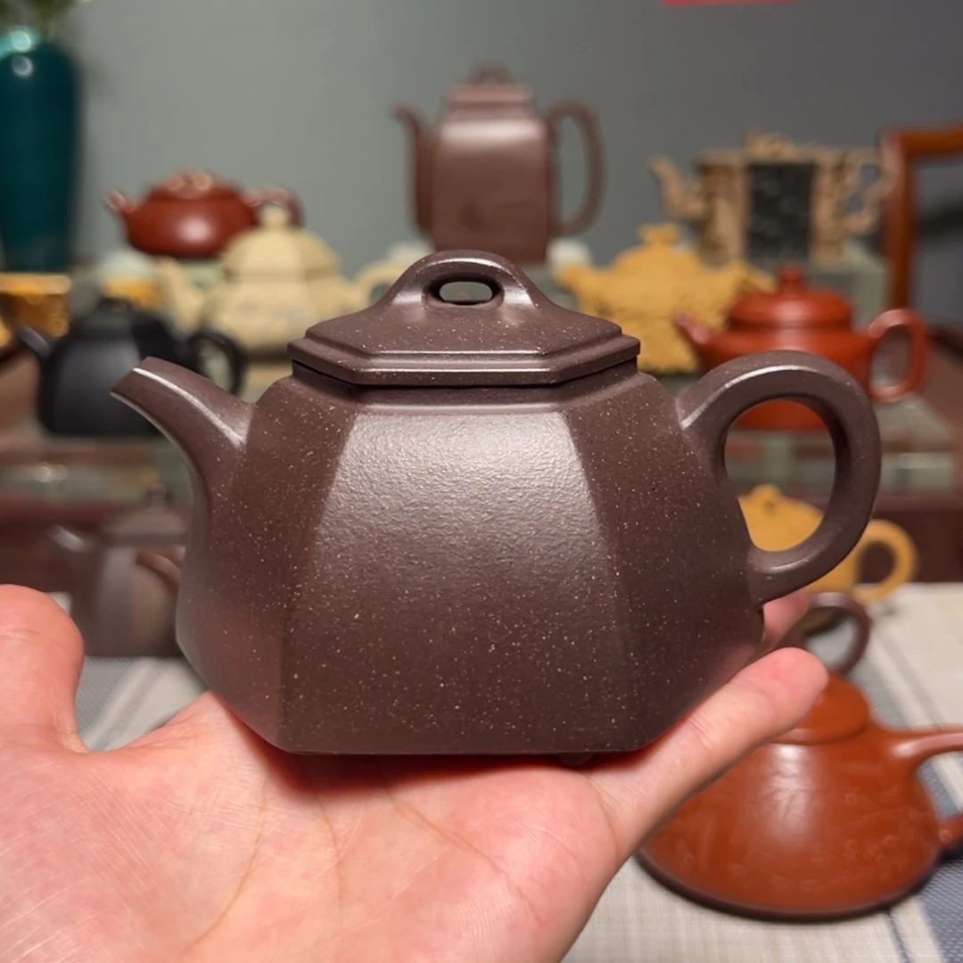 茶壶紫砂全手工福利特价六方壶天青泥200cc