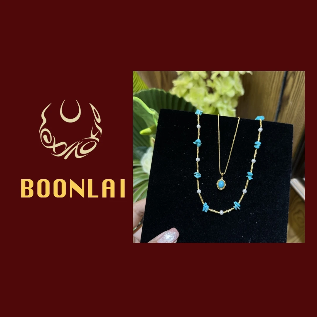 铜合金仿珍珠项链 Boonlai 蓝色双层间隔珠珠项链4152