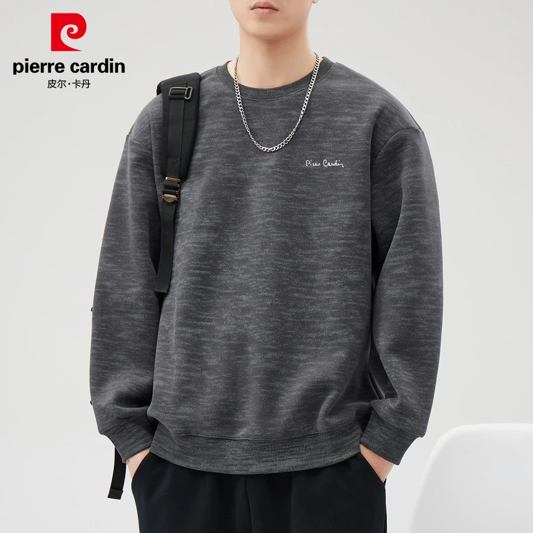 皮尔卡丹圆领卫衣男士秋季新款痞帅慵懒风宽松休闲打底上衣男装