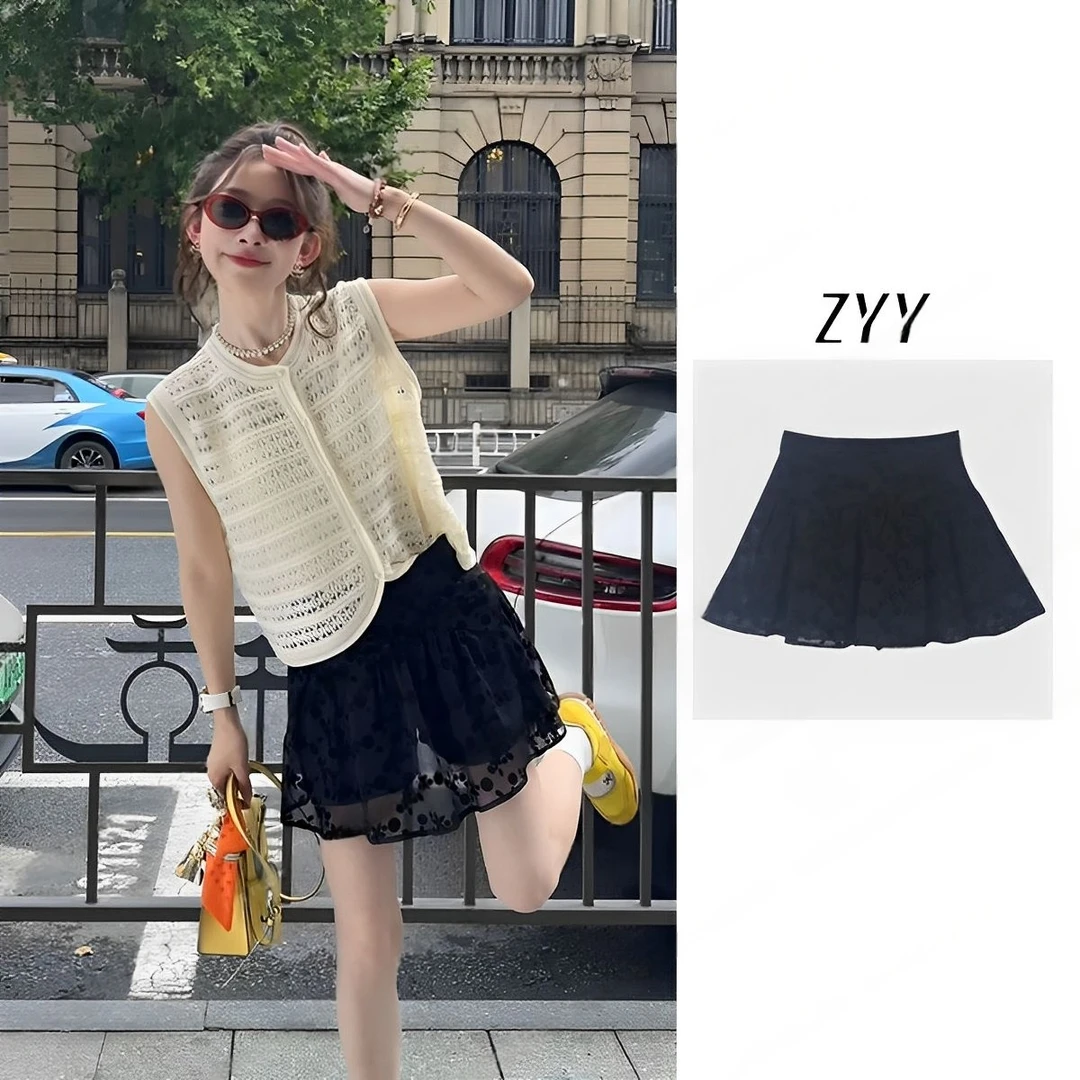 ZYY【珠光千金】2025/S新品夏季设计感小花网纱半裙女X25XDQ00890