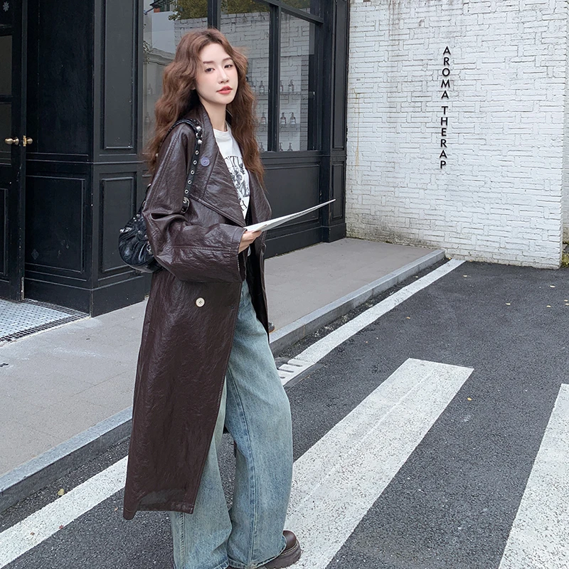 条纹拼接咖色皮衣真皮女2025休闲新款时尚显瘦韩版巨好看超火大衣