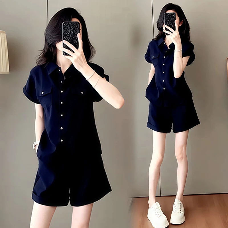 休闲减龄套装女2025年夏季新款洋气小众时尚显瘦衬衫短裤两件套潮