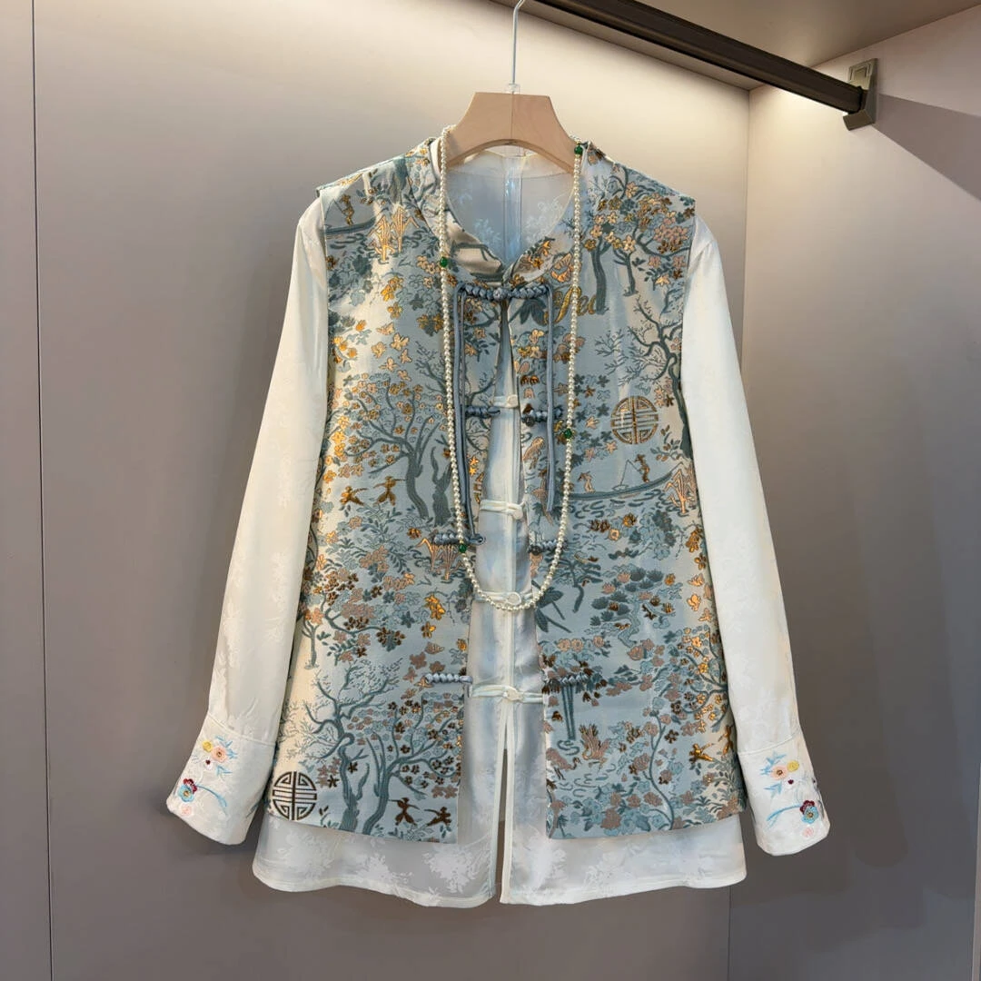 2025新中式国风端庄盘扣设计复古刺绣工艺微胖时尚百搭显瘦马甲