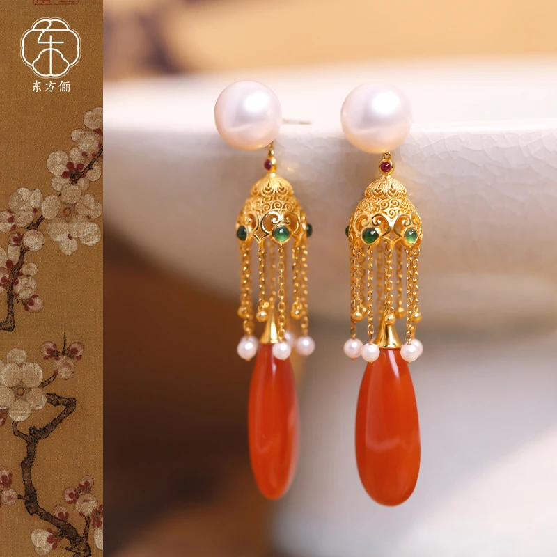 东方俪DOFUNLY【心禧】天然南红水滴18K金耳坠设计款NHEZ浮岚