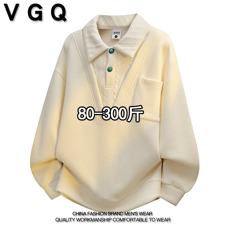VGQ男士假两件卫衣秋季新款加肥加大老钱风休闲百搭拼色长袖上衣