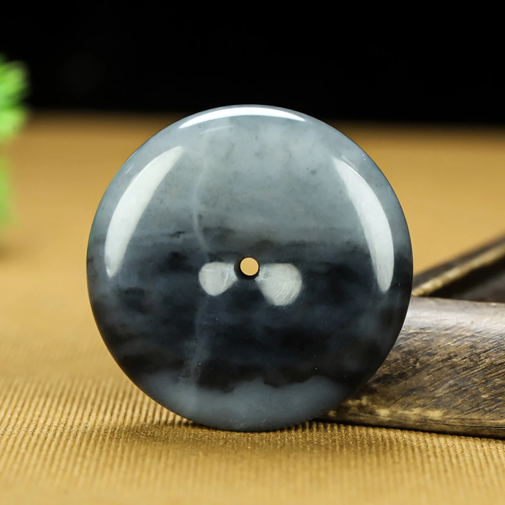 天然新疆和田玉青花料意境平安扣吊坠