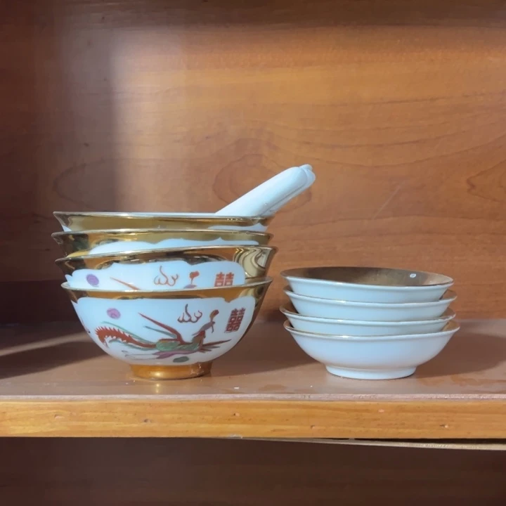 瓷片正*龙凤双喜碗调羹碟子