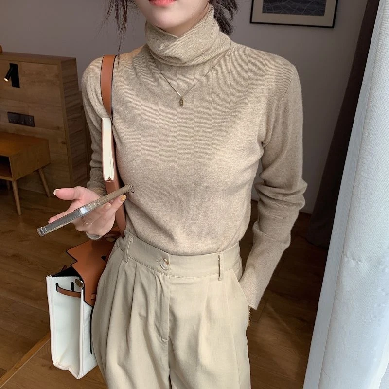 高领百搭修身长袖内搭针织显瘦打底衫女秋冬慵懒风