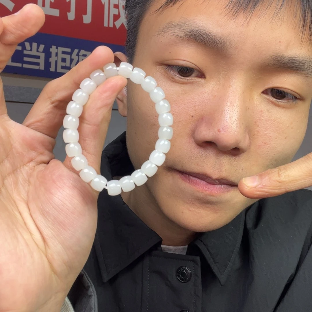 和田玉手链未镶嵌多样性野牛沟羊脂玉直切珠卡8货头