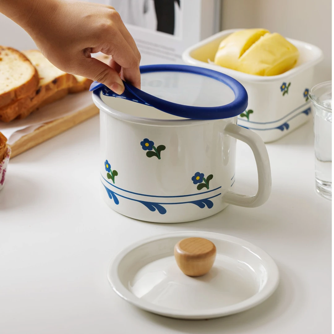 【破价补贴】15CM 1.5L小蓝花 加厚珐琅搪瓷保鲜杯猪油杯可加热