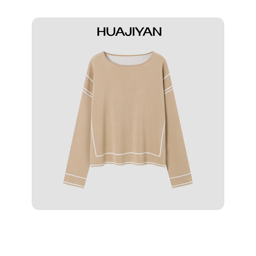 华吉言HUAJIAYAN【奶茶】桑蚕丝针织圆领套头毛衣