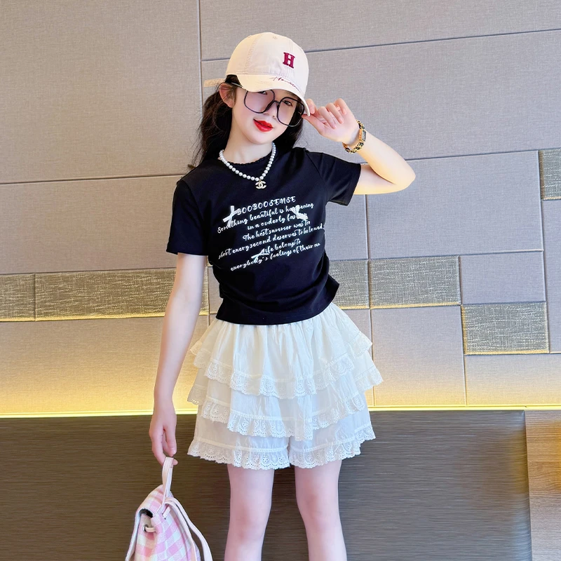 儿童夏装甜辣短款修身t恤2025新款女童独特超好看上衣中大童短袖