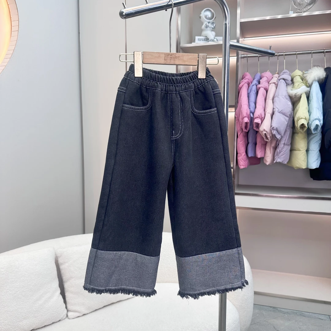 [现货]秋冬款女童百搭拼接加绒烟管直筒裤KK090