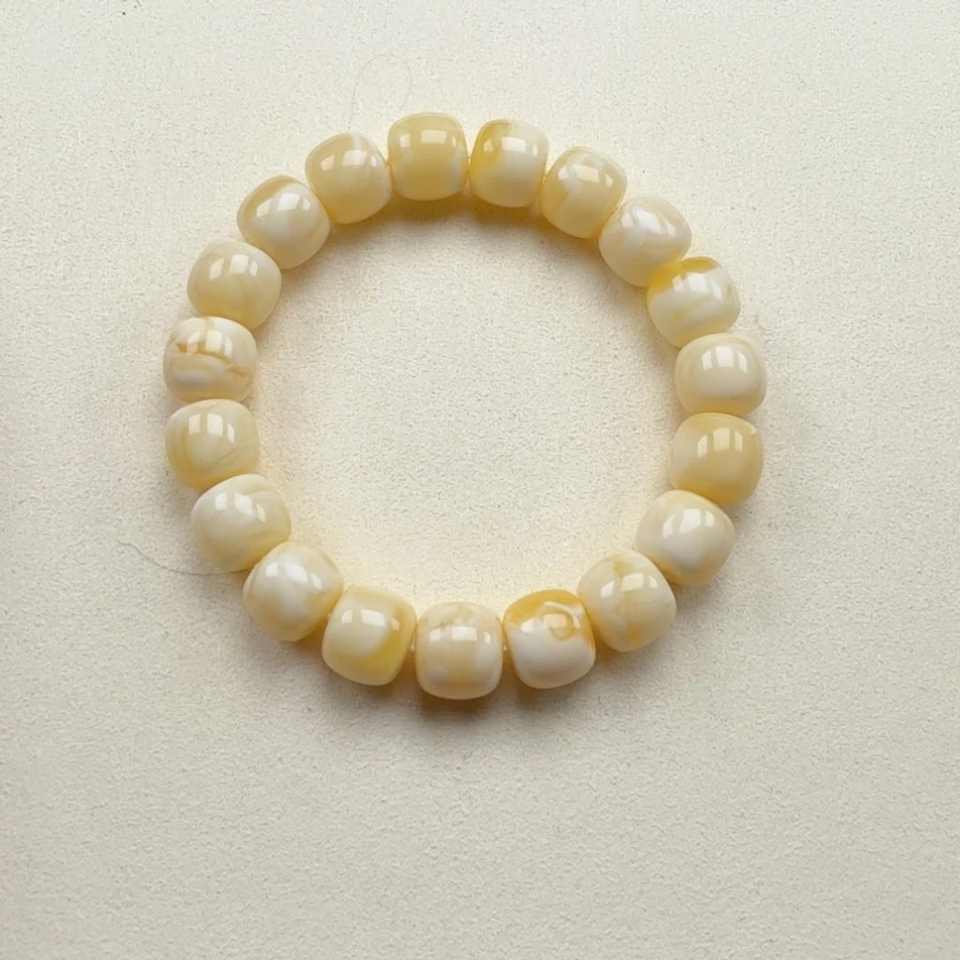 手链琥珀未镶嵌11+俄料瓷白浓蜡精工老型手串