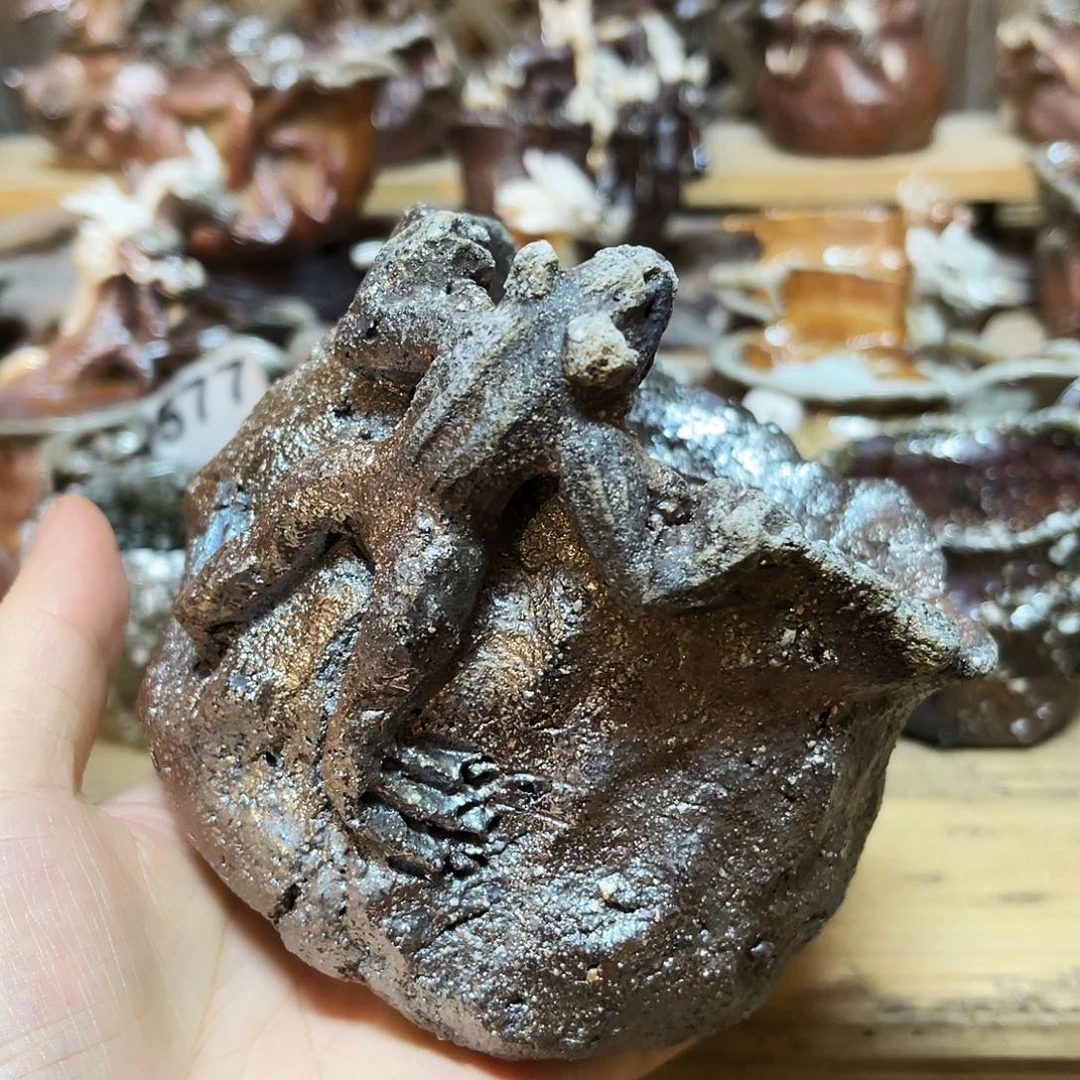 杯柴烧粗陶手捏花盆