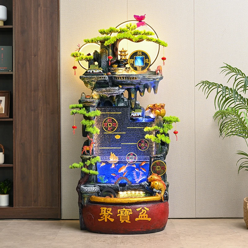 新中式假山循环流水鱼缸造景客厅玄关装饰乔迁开业礼品落地大摆件