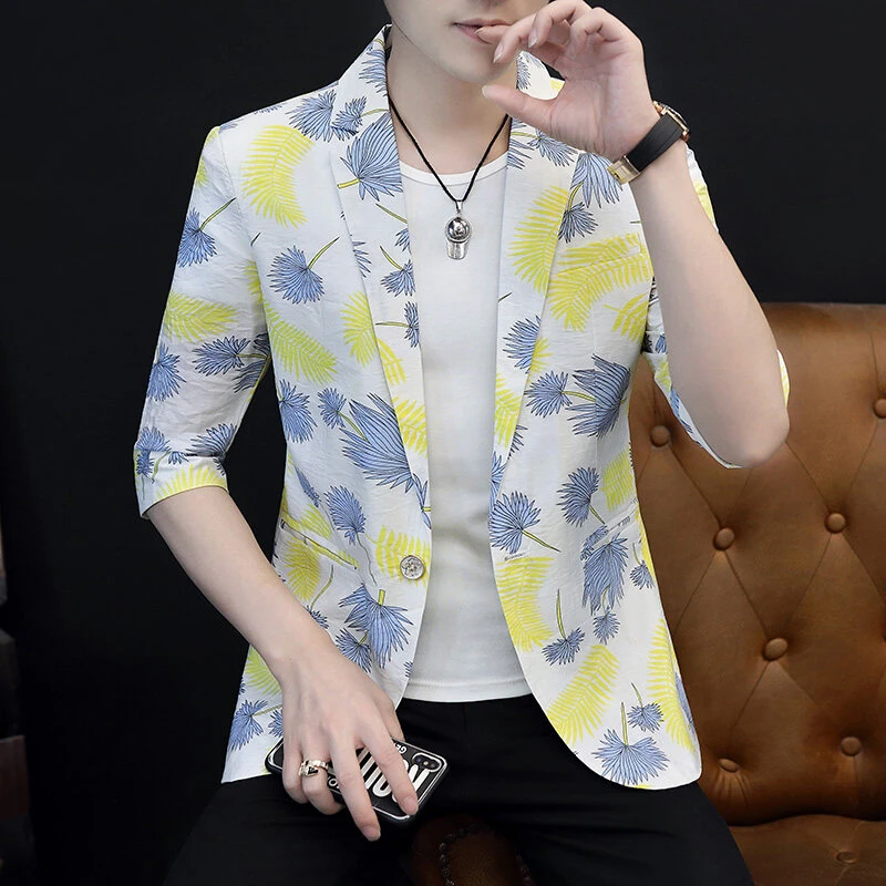 韩版修身时尚高档西服外套男士2025爆款夏季新款休闲潮流中袖西装