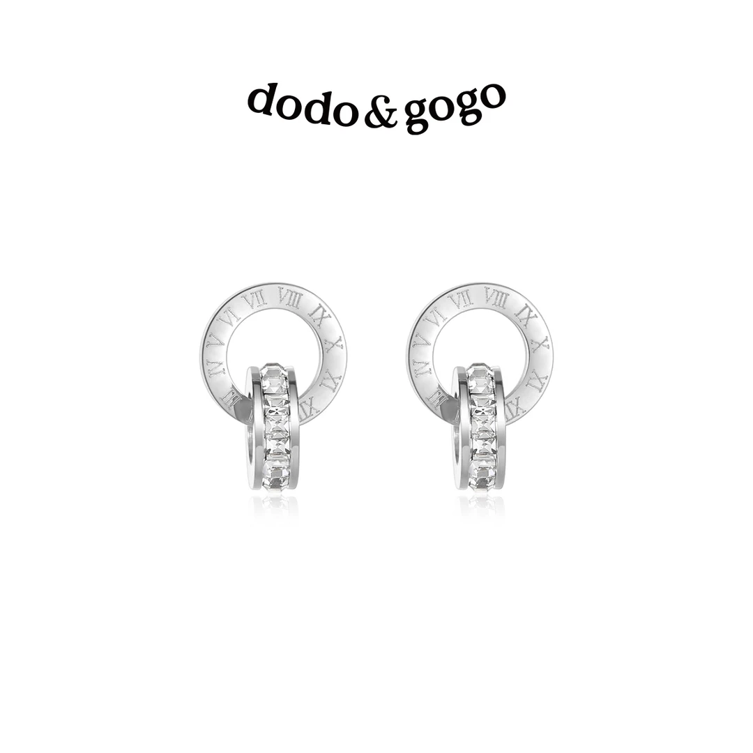 钛钢合成锆石耳饰 DODOGOGO罗马数字圆环耳环2025秋冬百搭