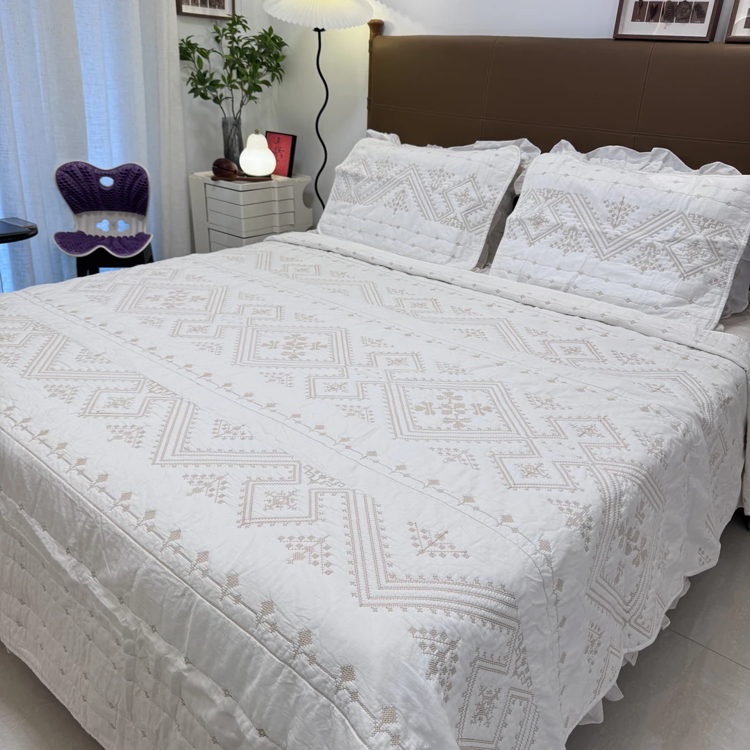 畅姐福利【罗马假日-升级款棉麻床盖三件套】床盖三件套/机洗/加厚