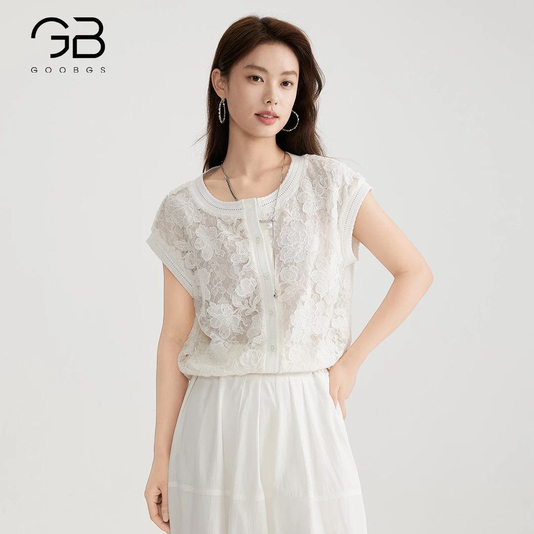 【谷邦L+】谷邦GOOBGS 蕾丝短袖衬衫 B5216205