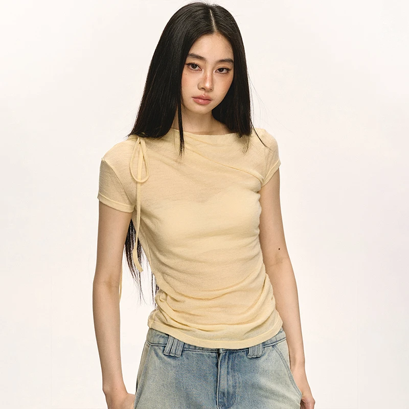 anna aneae短袖t恤女夏穿搭正肩修身设计感独特绝美体恤短款上衣