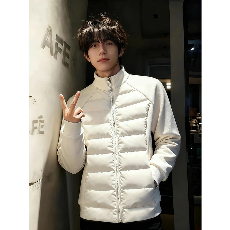 白色轻量化排骨棉服男款冬季高级感修身运动保暖立领短款棉衣外套
