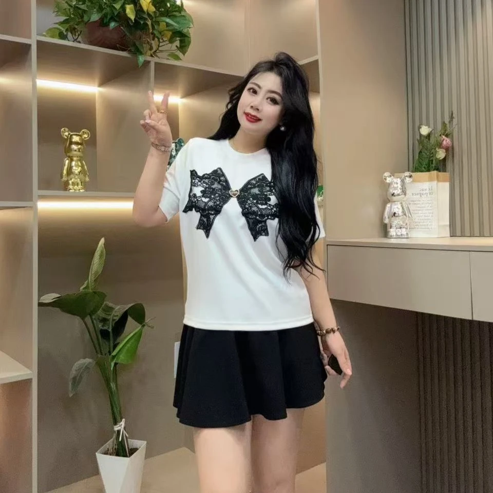 春季洋气半袖-酷 3463时尚欧货潮流洋气胸针显瘦气质胖MM女装新款