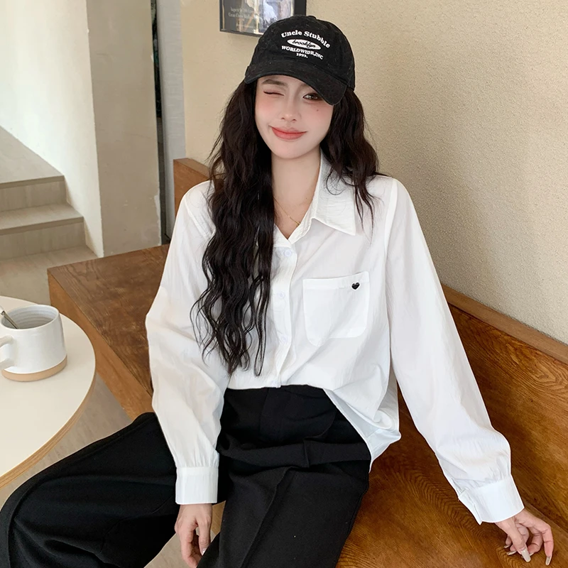 学院风纯色叠穿长袖衬衫内搭大码女装春夏季高级感别致衬衫西装裤