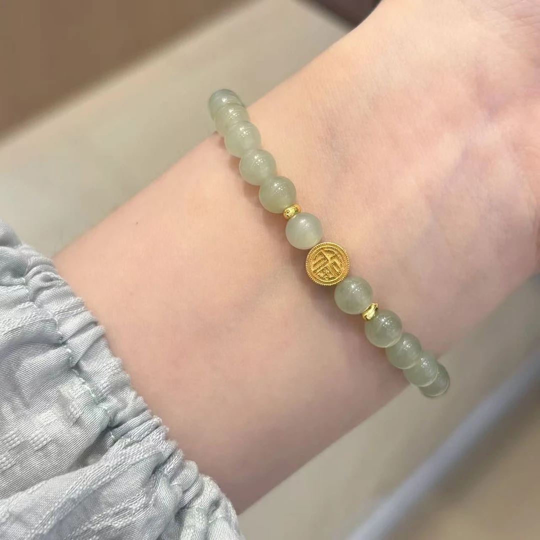 和田玉纯银【福多多】转运珠手串女款高级显白温柔女生手链