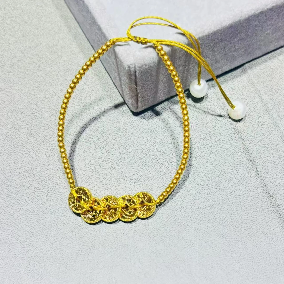 【水贝至诚珠宝】五钱珠珠足金小金珠碎冰五帝币百搭五帝币精美方珠