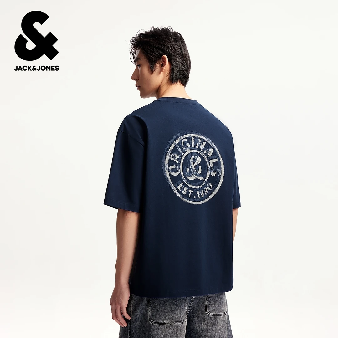 杰克琼斯男装秋季新款短袖T恤纯棉字母胶印潮流百搭三色可选宽松