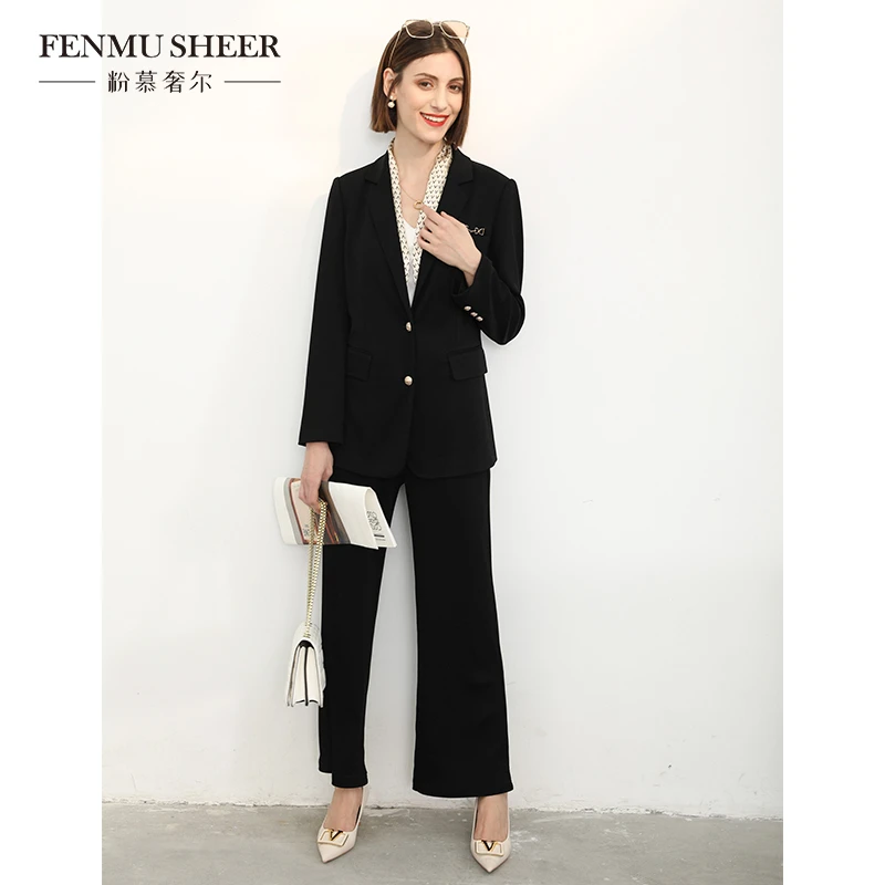 【粉丝专享】粉慕奢尔高级感醋酸黑色显瘦时尚感西装外套-C066