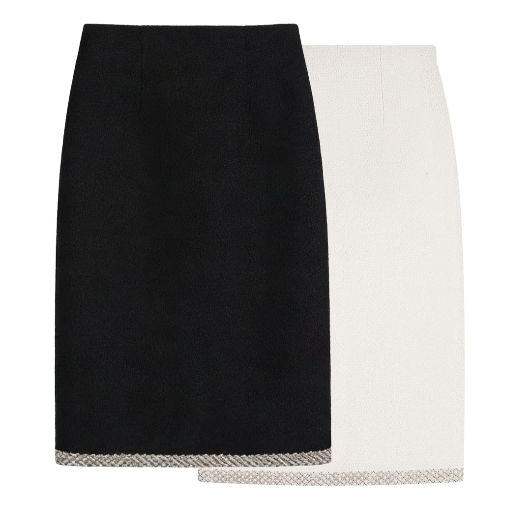 【千金裙】2026新款气质白色羊毛钉珠优雅秋冬包臀百搭简约半身裙