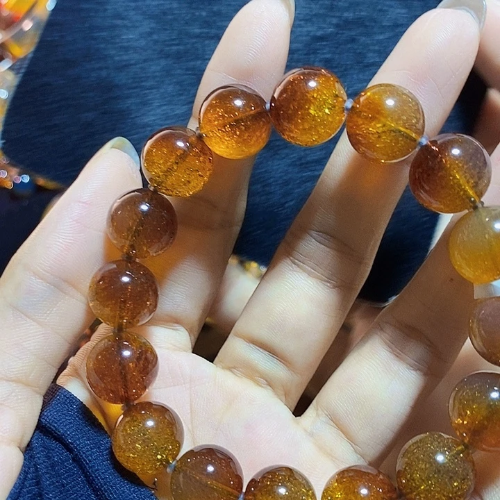 蓝珀未镶嵌珠宝奇石墨西哥红蓝金沙手串12