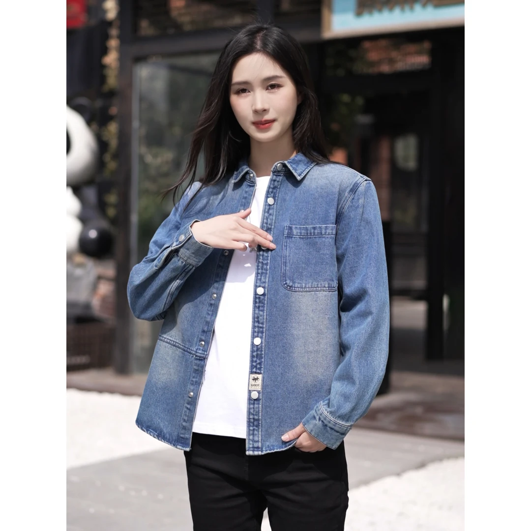 纯棉日系潮流牛仔长袖衬衫男士时尚休闲百搭文艺宽松上衣7372