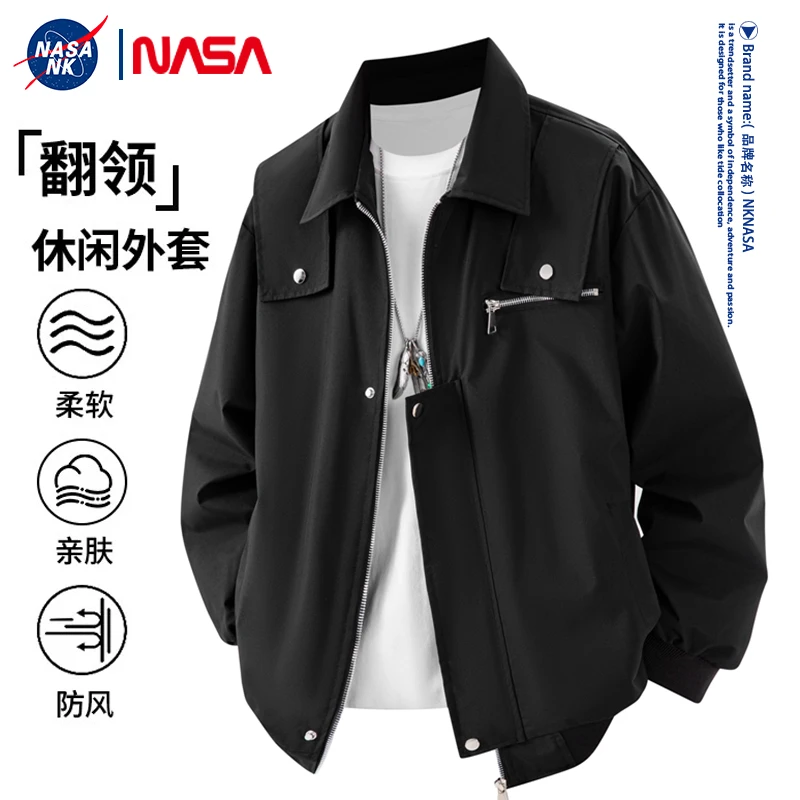 NASA联名翻领宽松夹克外套男士2025春秋新款百搭帅气休闲冬季外衣
