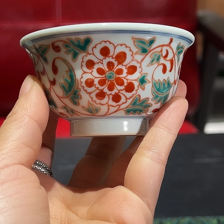 纯手工手绘红绿彩杯杯