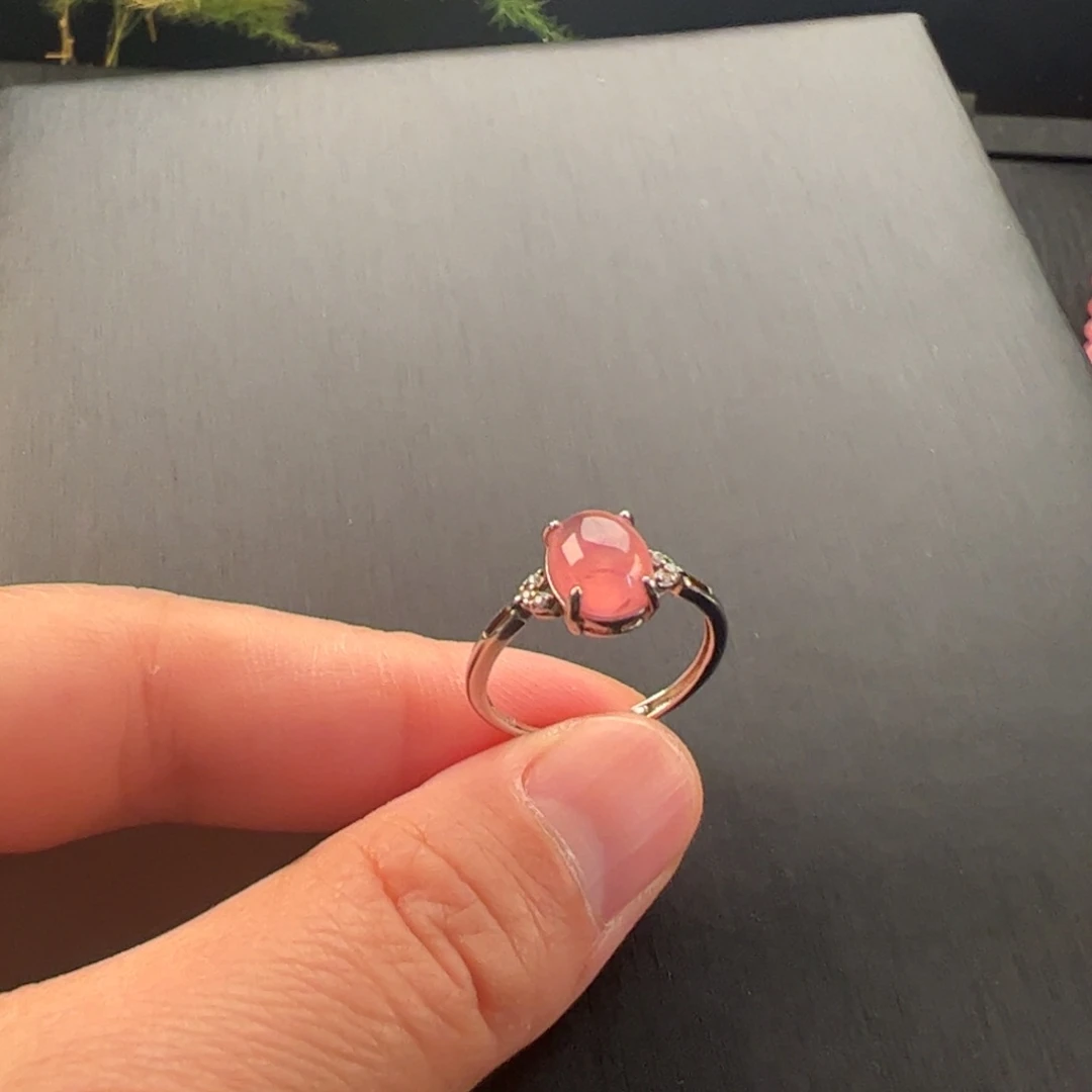 银S925镶嵌菱锰矿（红纹石）戒指