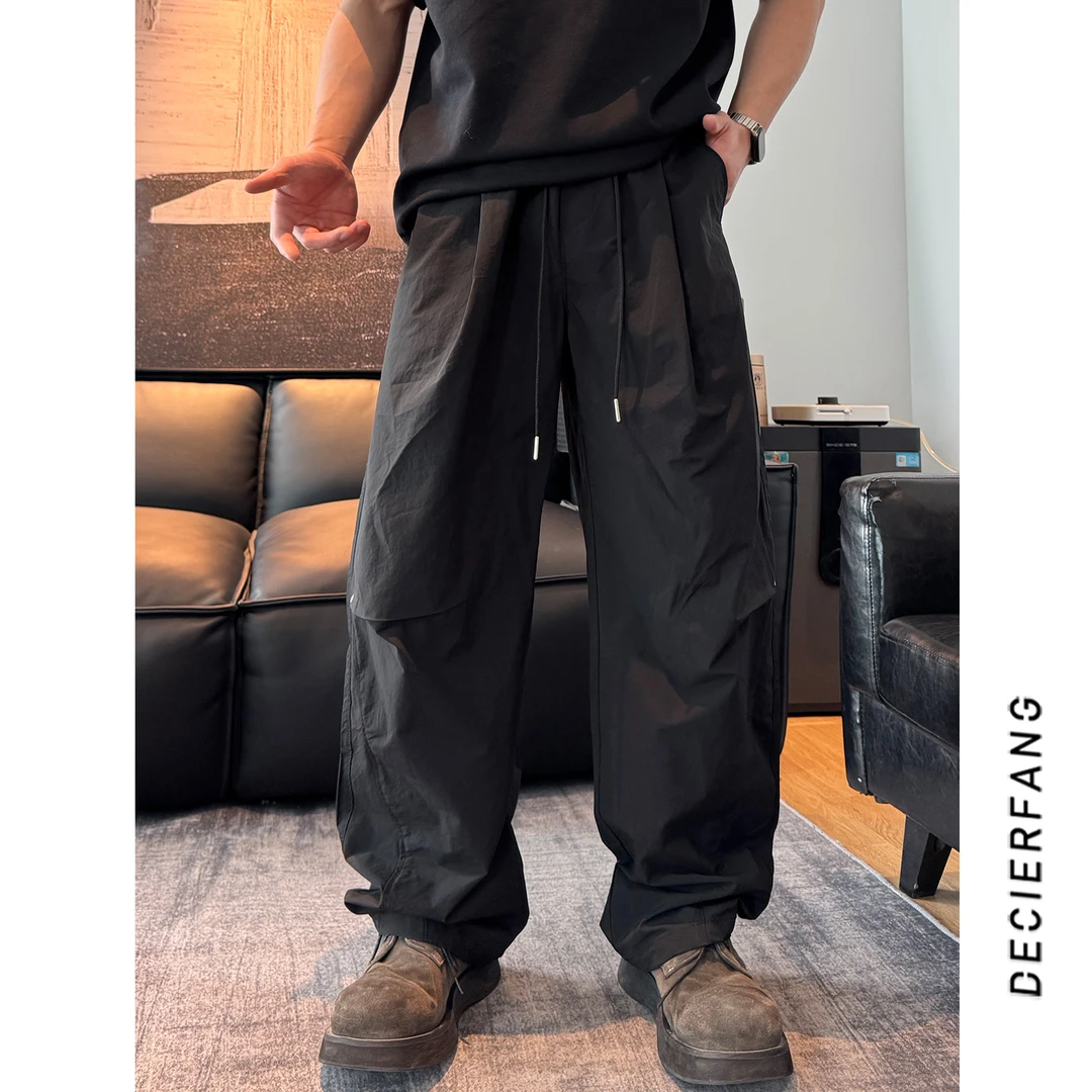 HAIDAN「立体剪裁 内收单褶」美式简约柳钉弯刀裤春夏百搭休闲长裤