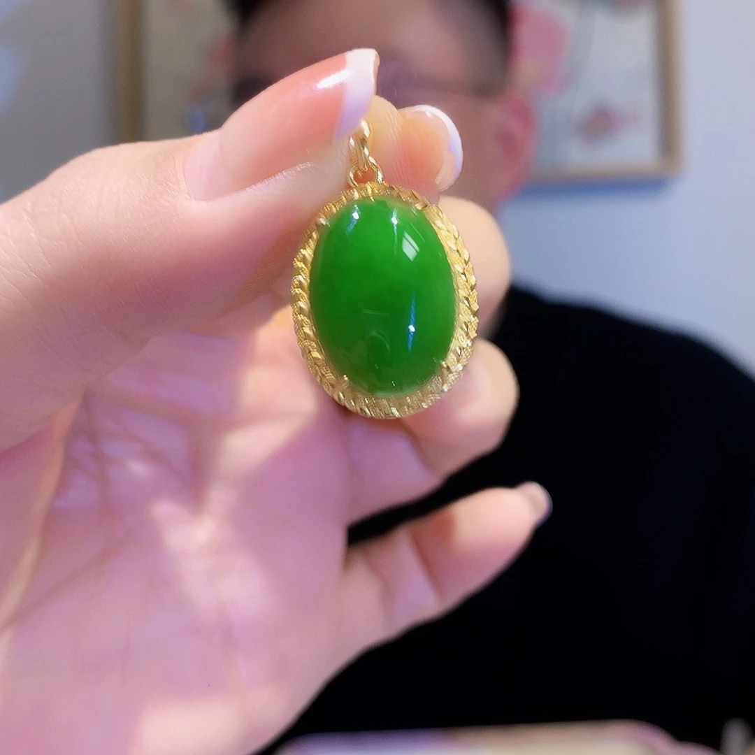 和田玉（碧玉）颈饰银S925镀金镶嵌