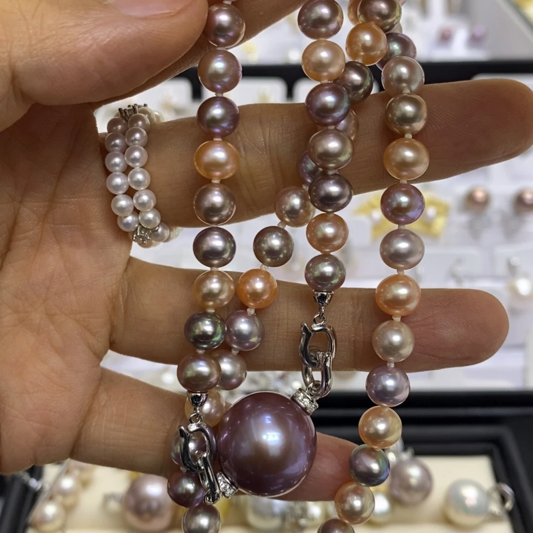 银S925镶嵌颈饰淡水珍珠