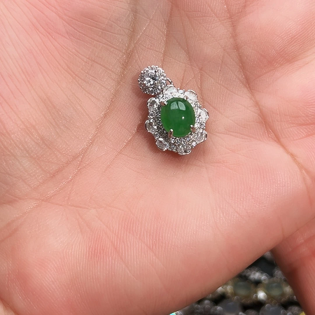 翡翠银S925镶嵌戒指缅甸天然A货翡翠吊坠