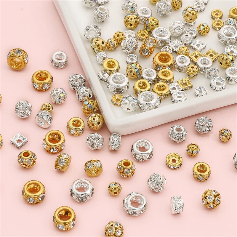 爆款电镀镶白钻车轮钻圈隔片diy圆珠饰品配件间隔珠片转运珠个性
