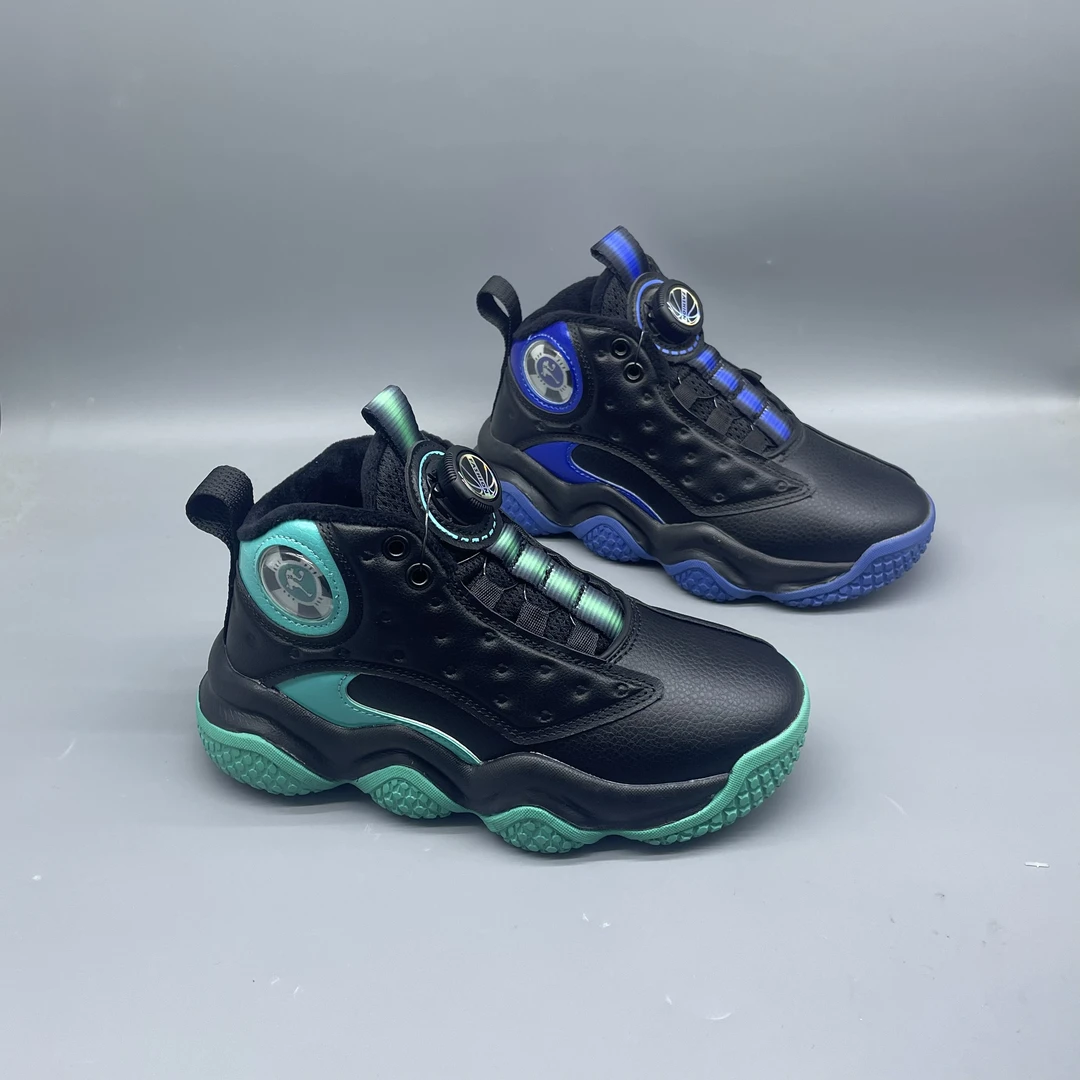 F88082【二棉】巴迪超人 男童皮面二棉贴片纽扣篮球鞋32-41