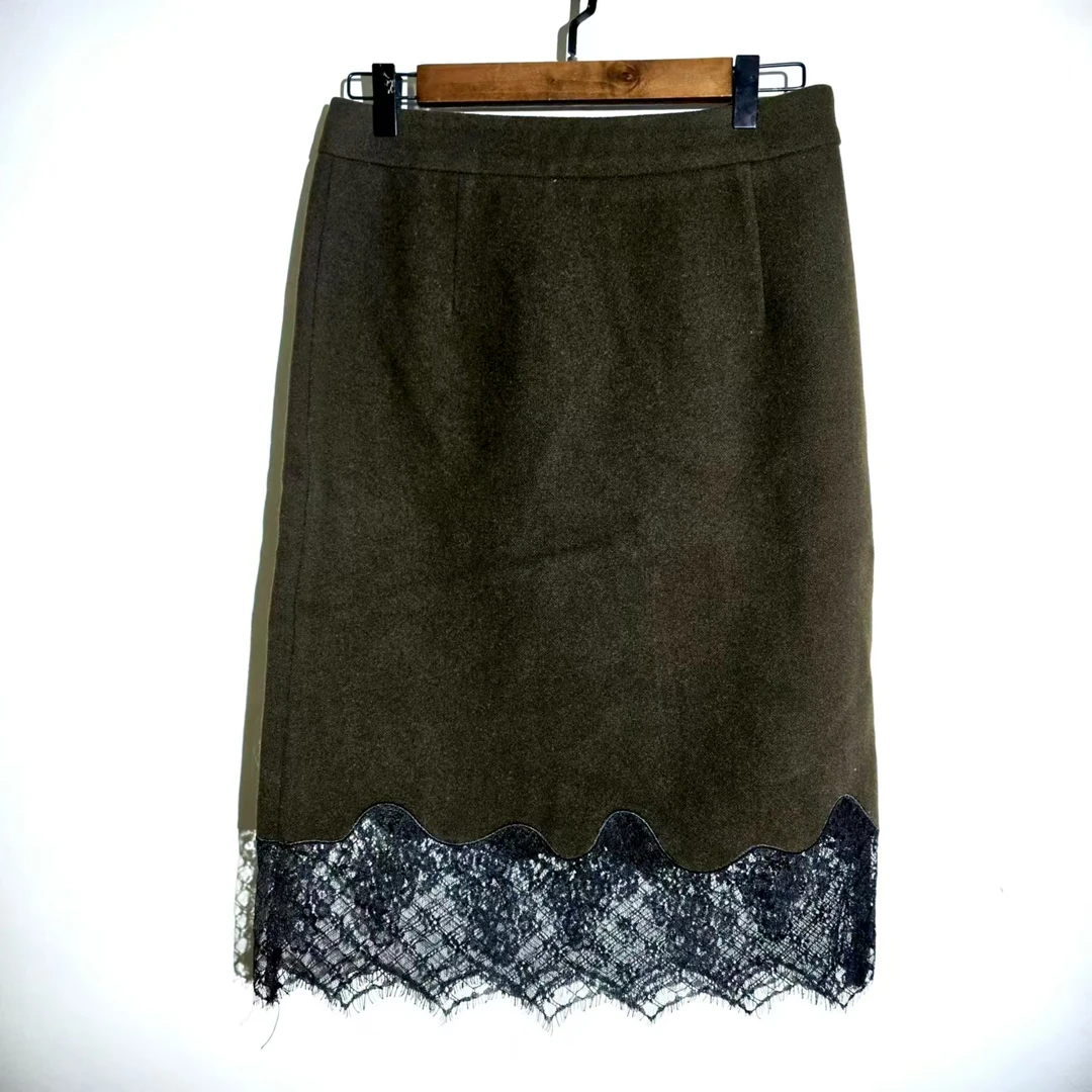 大码女装秋春季褐色长裙网纱半身裙蕾丝拼接