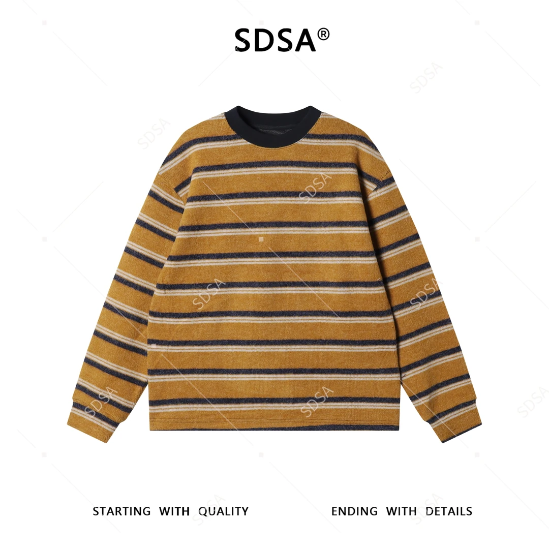 SDSA男士秋冬新款痞帅男装韩版简约撞色条纹针织长袖T恤百搭宽松