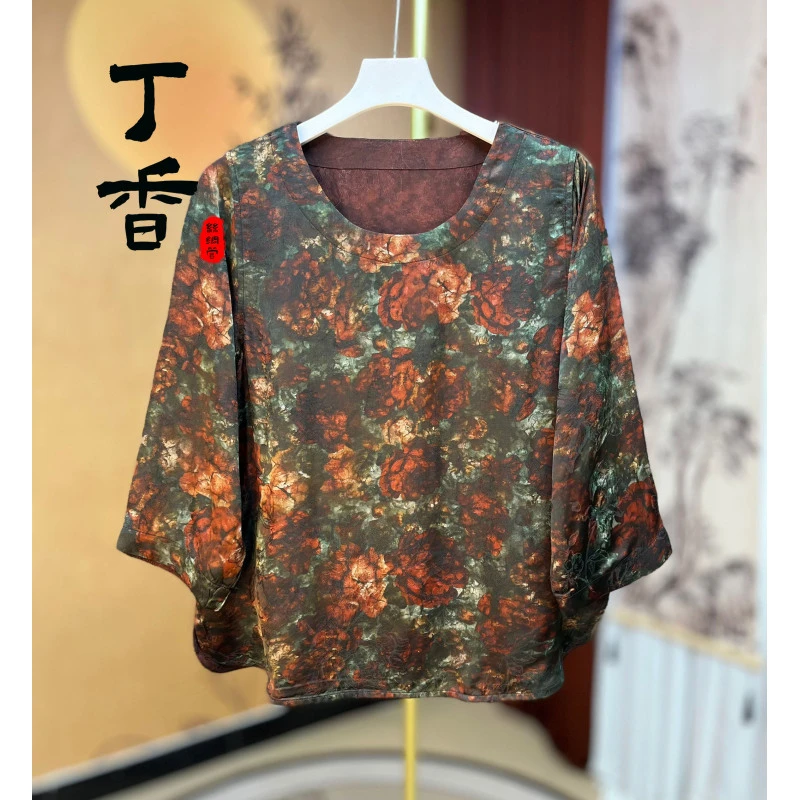 046高端花螺透气显瘦减龄爆款重缎贵气小衫