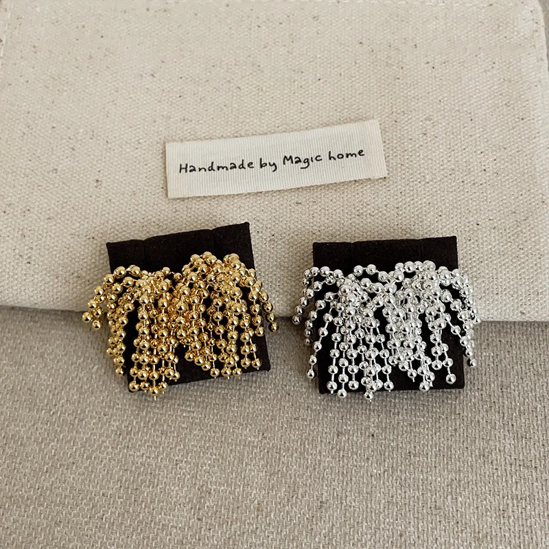 铜合金耳饰 精品/高级感金属球球烟花流苏耳钉女时尚通勤百搭耳环