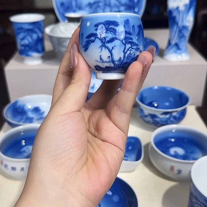 青花山水夜景杯杯